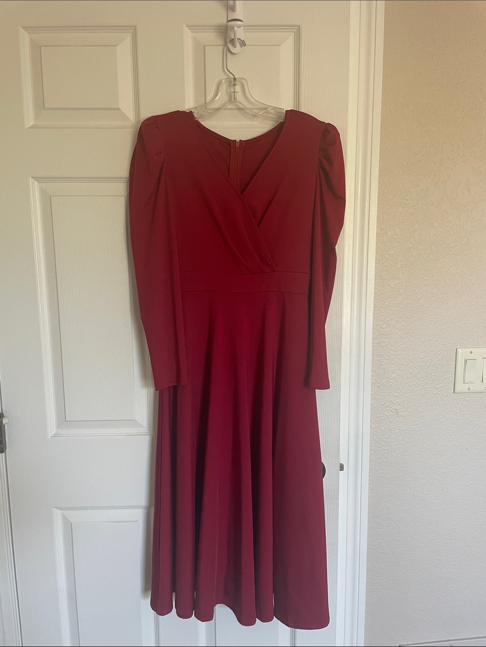 Elegant Long Sleeve Red Wrap-Front Women's Dress